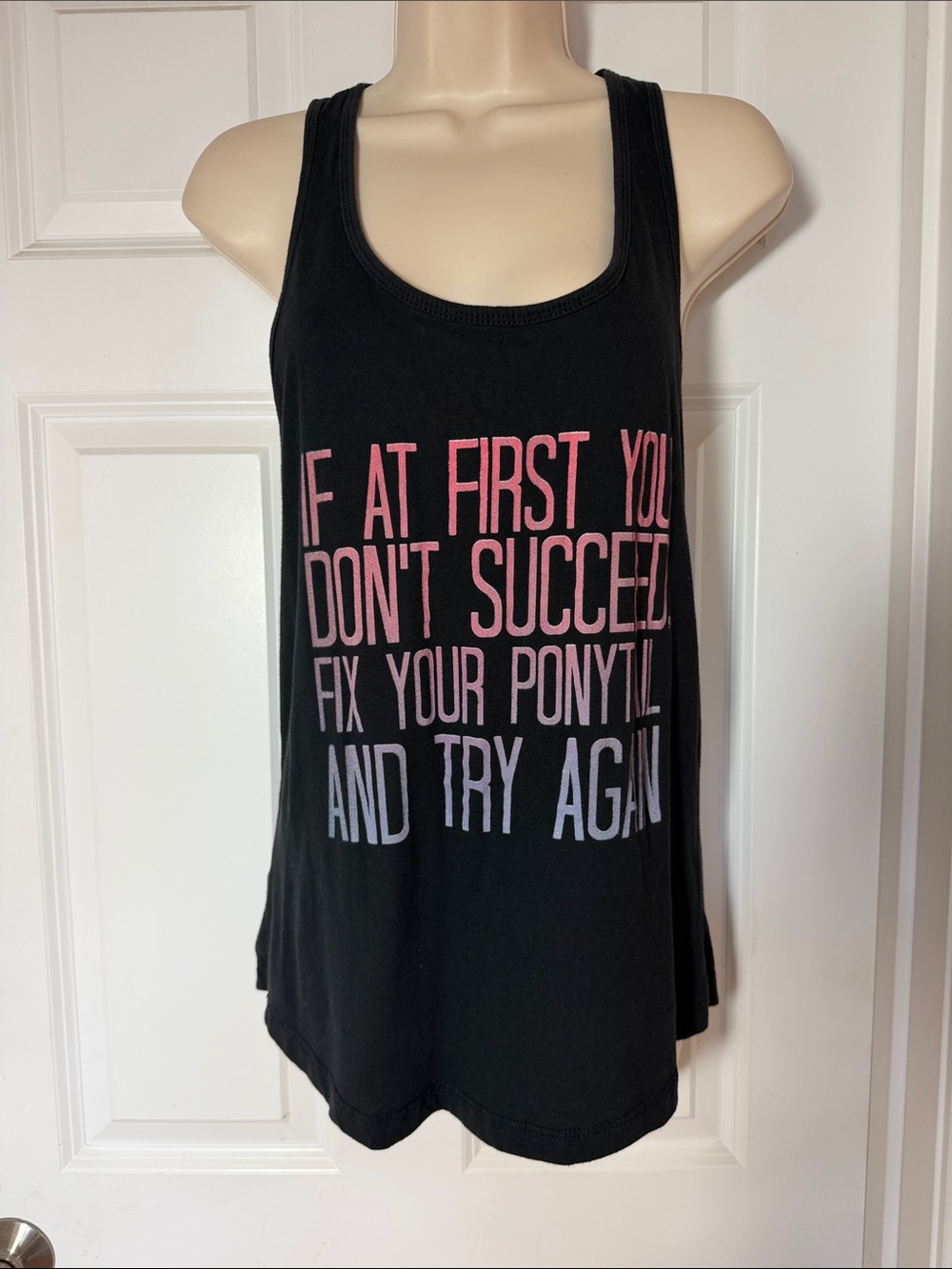 Black Racerback Tank Top with Pink & Lavender Slogan